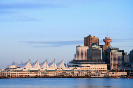 Canada Place Downtown of Vancouver. Canada Place. Sunset light.